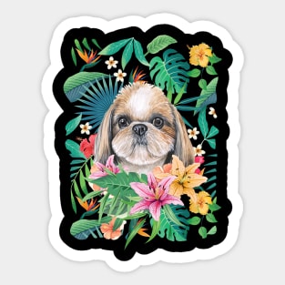 Tropical Gold Red White Silver Shih Tzu 3 Sticker